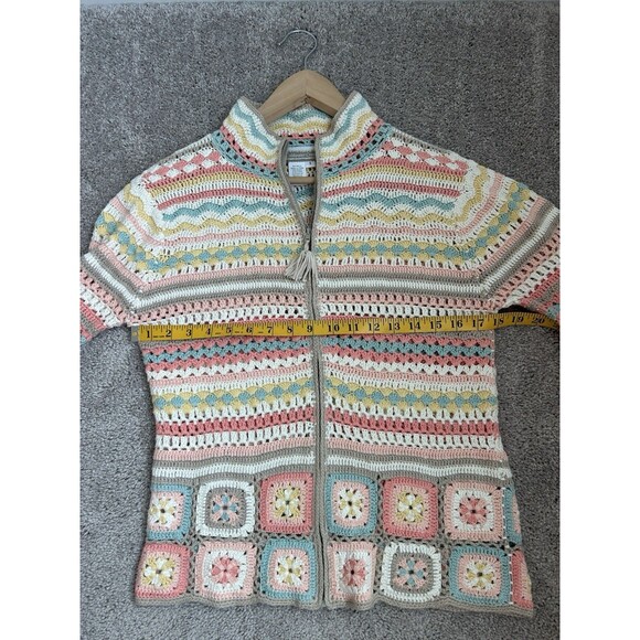 Coldwater Creek Multi Color Crochet Granny Square Cardigan Zip Sweater Coastal S - Picture 7 of 8